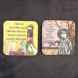 Vintage Style Funny Wine Coasters set of two
